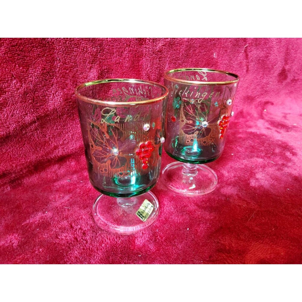 Vintage E & A Böckling Neudenau Souvenir of Volendam Green Jewelled Glasses